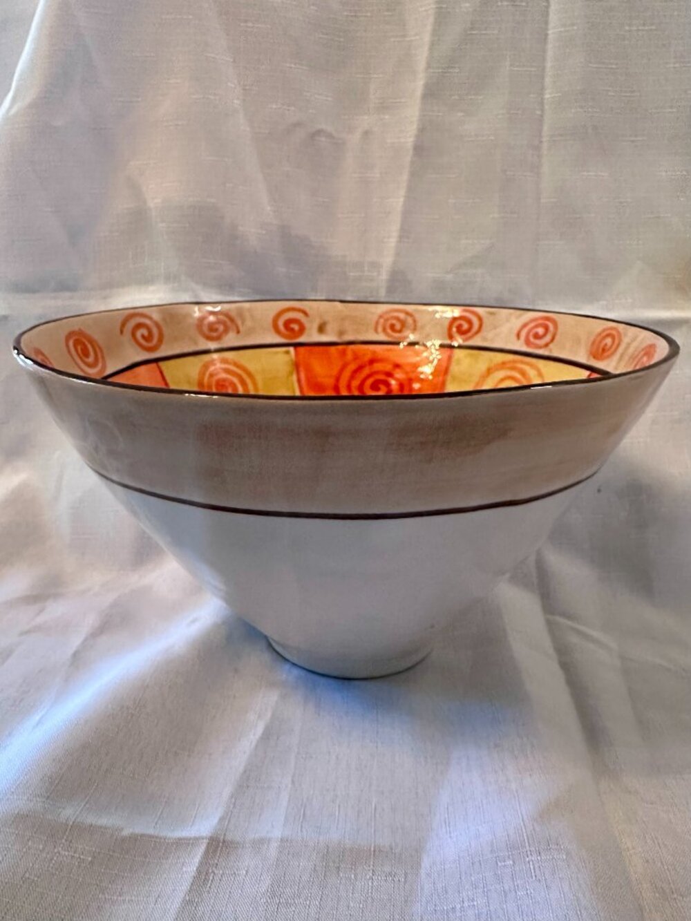 Hand Painted in Italy - Large Serving Bowl, Orange and Yellow
